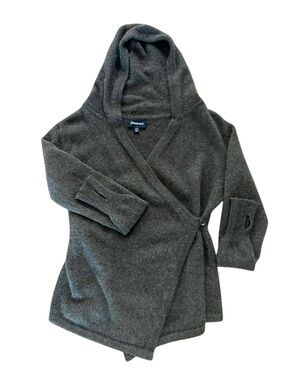 Betabrand Brown Hooded Wool/Alpaca hooded Wrap sweater, Size L/XL, V-Neck